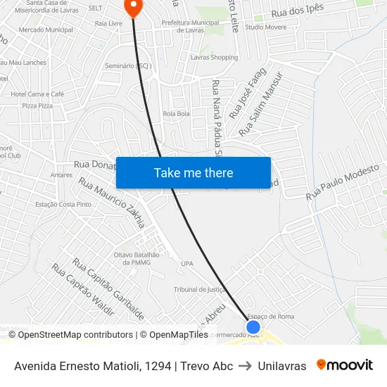 Avenida Ernesto Matioli, 1294 | Trevo Abc to Unilavras map