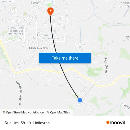 Rua Um, 58 to Unilavras map
