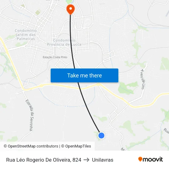 Rua Léo Rogerio De Oliveira, 824 to Unilavras map