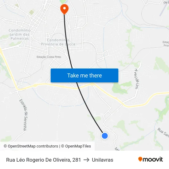 Rua Léo Rogerio De Oliveira, 281 to Unilavras map
