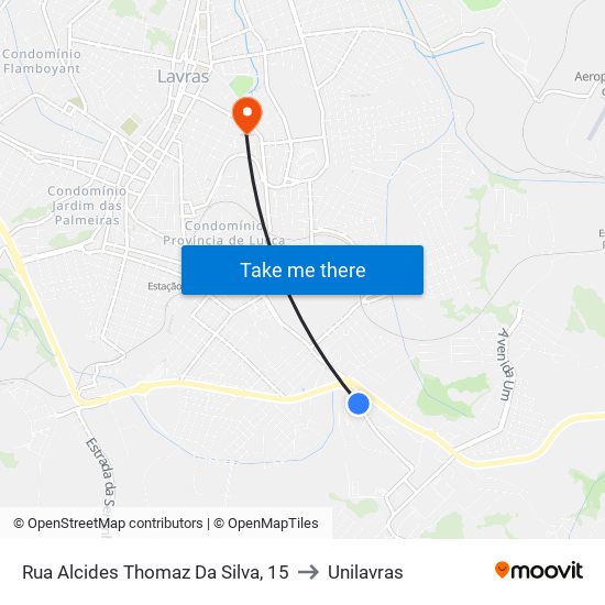 Rua Alcides Thomaz Da Silva, 15 to Unilavras map