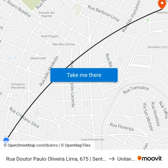 Rua Doutor Paulo Oliveira Lima, 675 | Sentido Centro to Unilavras map