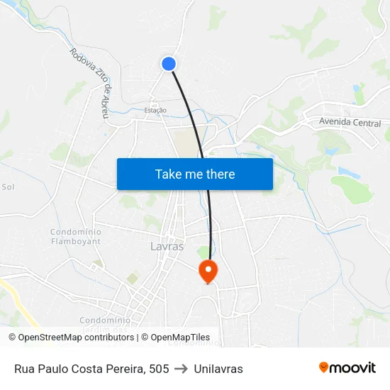 Rua Paulo Costa Pereira, 505 to Unilavras map