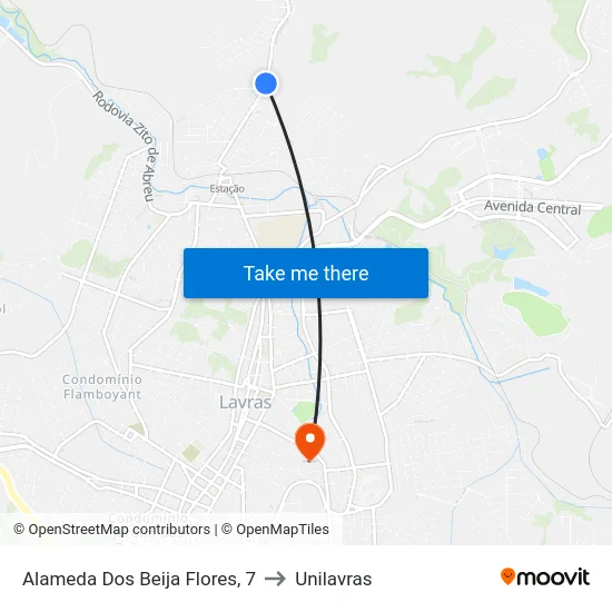 Alameda Dos Beija Flores, 7 to Unilavras map