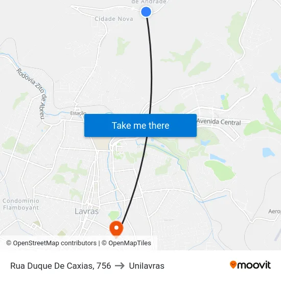 Rua Duque De Caxias, 756 to Unilavras map