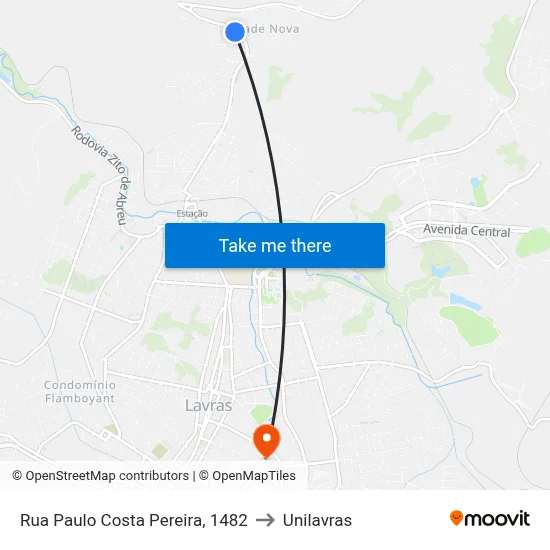 Rua Paulo Costa Pereira, 1482 to Unilavras map