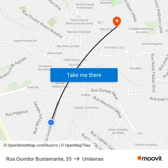 Rua Ouvidor Bustamante, 35 to Unilavras map