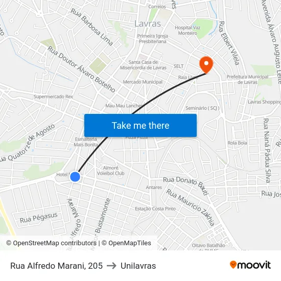 Rua Alfredo Marani, 205 to Unilavras map