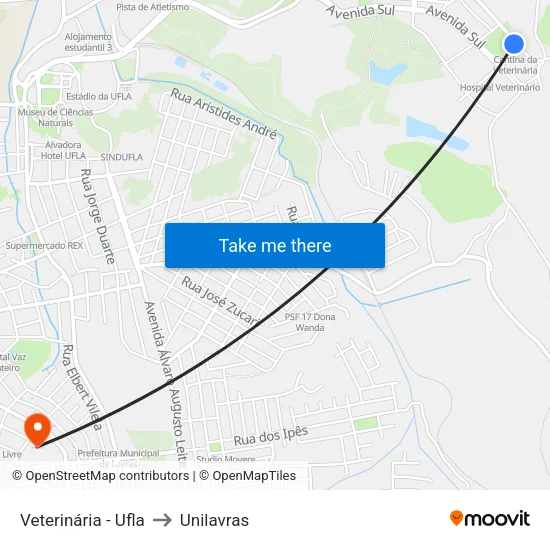 Veterinária - Ufla to Unilavras map