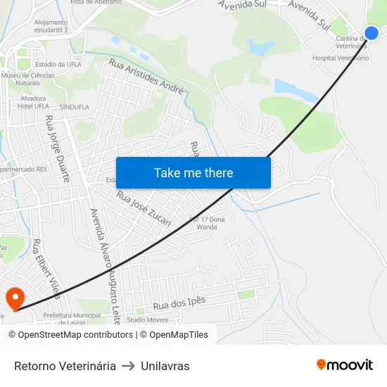 Retorno Veterinária to Unilavras map