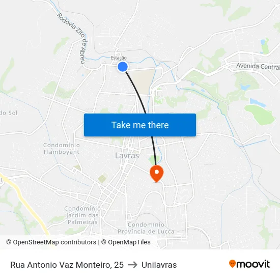 Rua Antonio Vaz Monteiro, 25 to Unilavras map