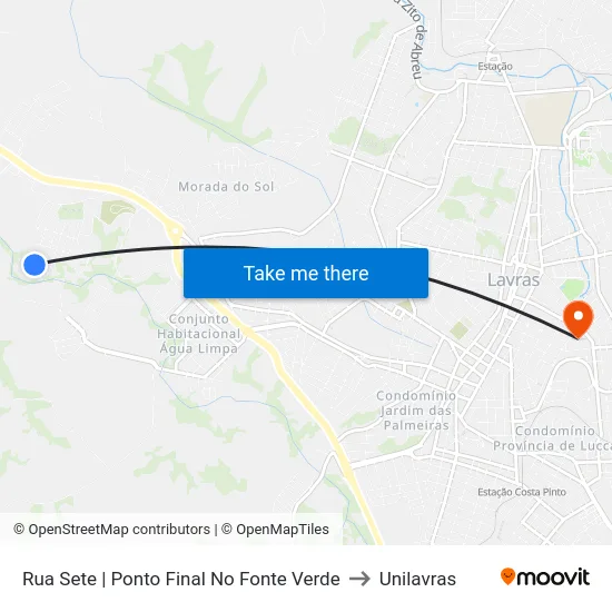 Rua Sete | Ponto Final No Fonte Verde to Unilavras map