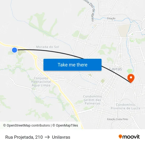 Rua Projetada, 210 to Unilavras map