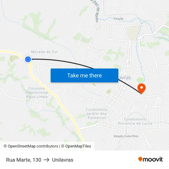Rua Marte, 130 to Unilavras map