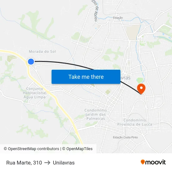 Rua Marte, 310 to Unilavras map