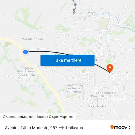 Avenida Fábio Modesto, 957 to Unilavras map