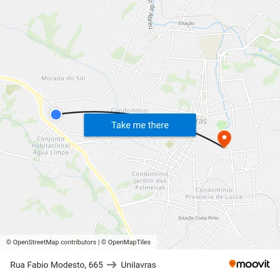 Rua Fabio Modesto, 665 to Unilavras map
