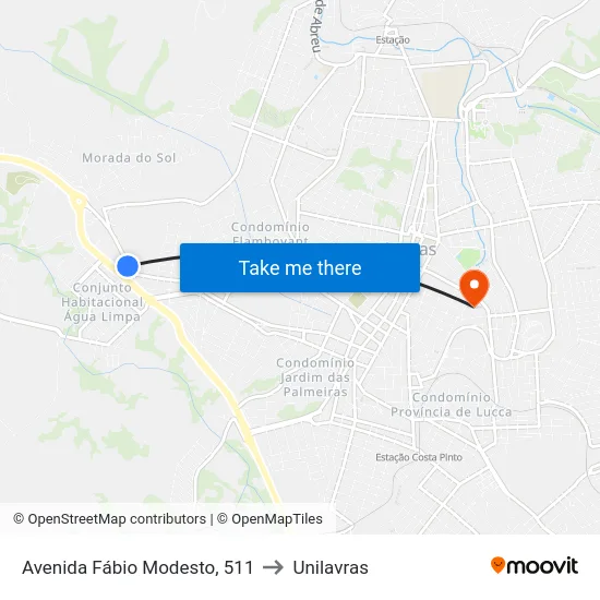 Avenida Fábio Modesto, 511 to Unilavras map