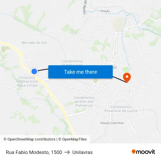 Rua Fabio Modesto, 1500 to Unilavras map