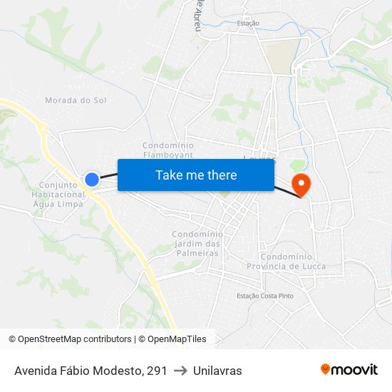 Avenida Fábio Modesto, 291 to Unilavras map