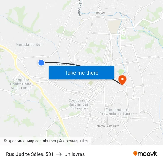 Rua Judite Sáles, 531 to Unilavras map