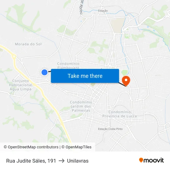 Rua Judite Sáles, 191 to Unilavras map