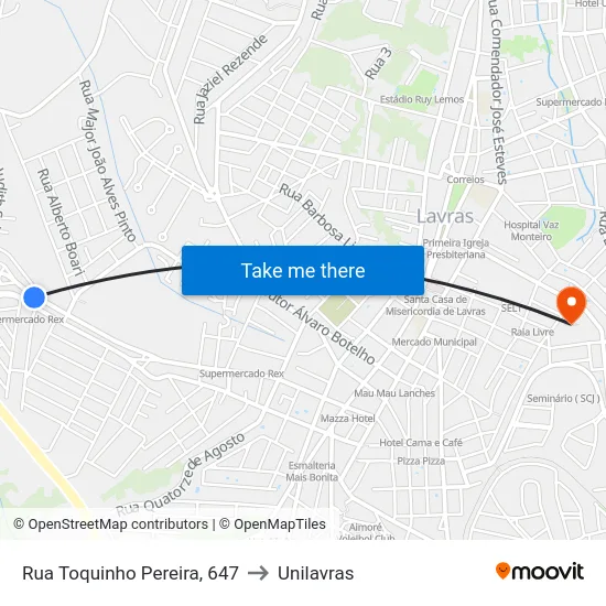 Rua Toquinho Pereira, 647 to Unilavras map