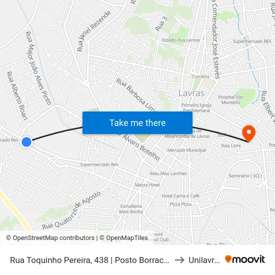 Rua Toquinho Pereira, 438 | Posto Borracheiro to Unilavras map