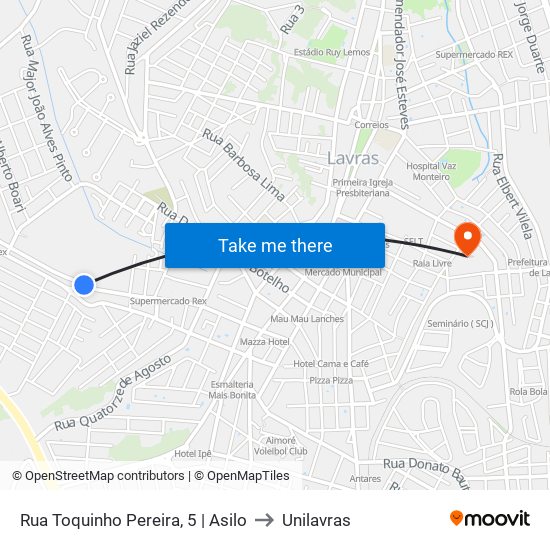 Rua Toquinho Pereira, 5 | Asilo to Unilavras map