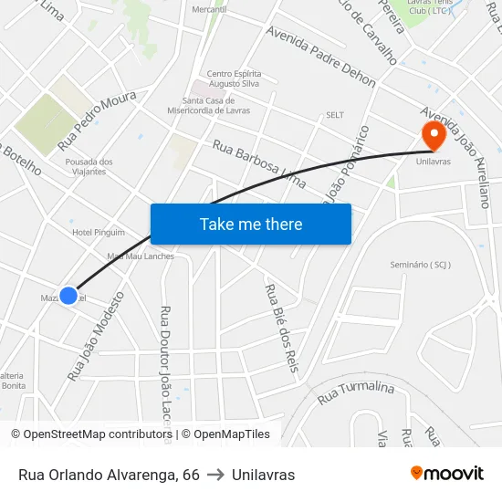 Rua Orlando Alvarenga, 66 to Unilavras map