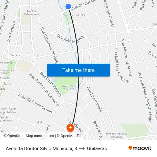 Avenida Doutor Silvio Menicuci, 8 to Unilavras map