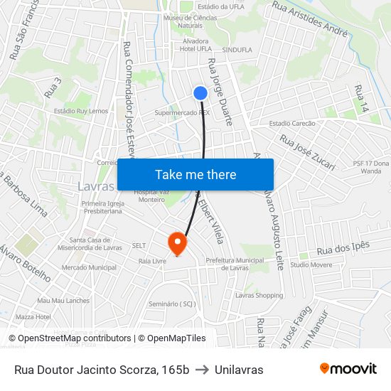 Rua Doutor Jacinto Scorza, 165b to Unilavras map