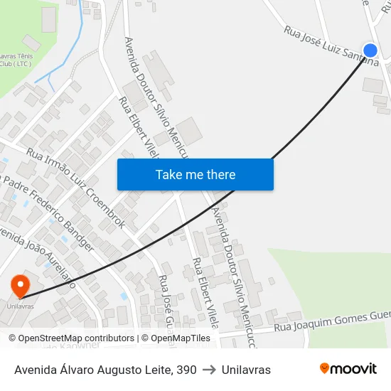 Avenida Álvaro Augusto Leite, 390 to Unilavras map