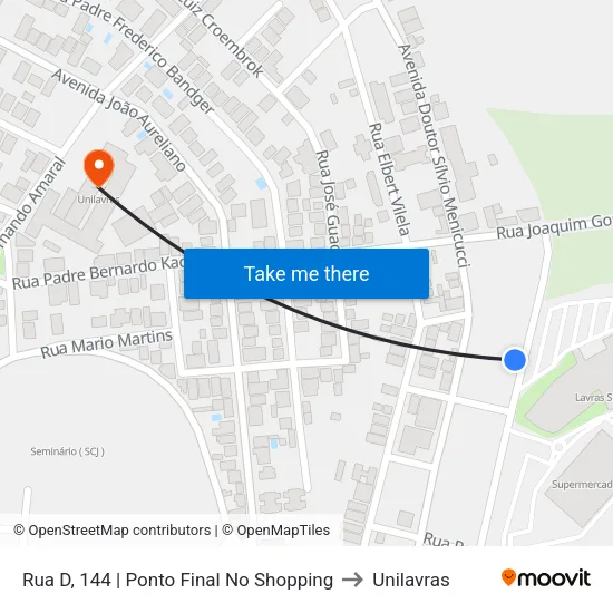 Rua D, 144 | Ponto Final No Shopping to Unilavras map