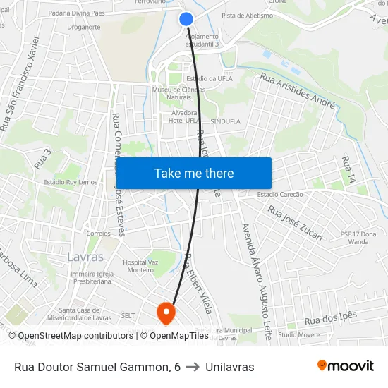 Rua Doutor Samuel Gammon, 6 to Unilavras map