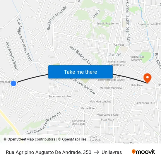 Rua Agripino Augusto De Andrade, 350 to Unilavras map