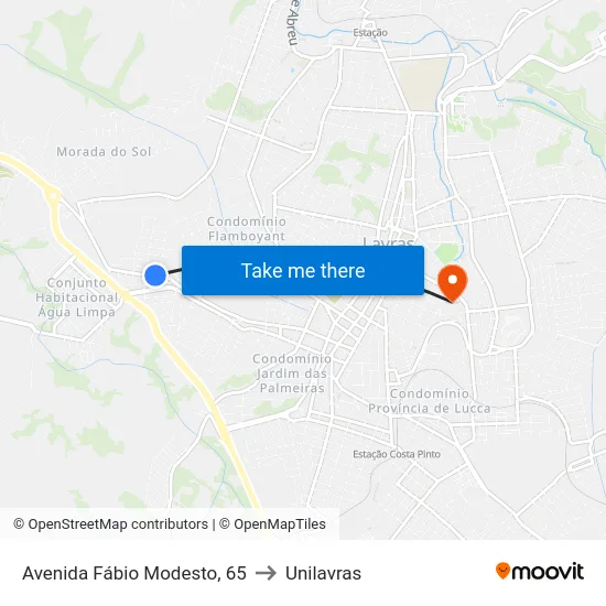 Avenida Fábio Modesto, 65 to Unilavras map