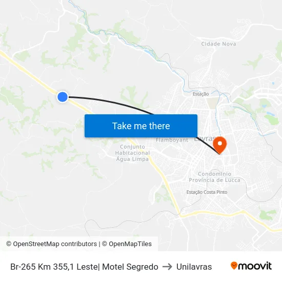 Br-265 Km 355,1 Leste| Motel Segredo to Unilavras map