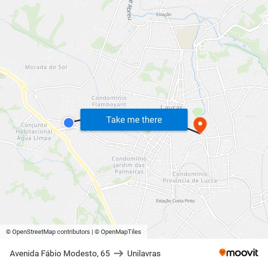 Avenida Fábio Modesto, 65 to Unilavras map