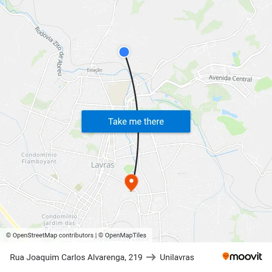 Rua Joaquim Carlos Alvarenga, 219 to Unilavras map