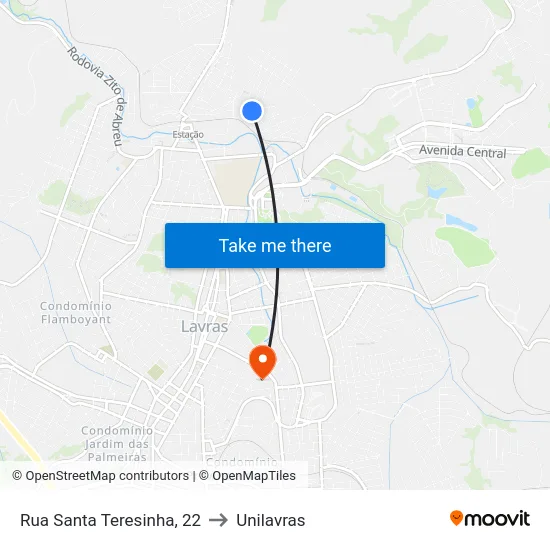 Rua Santa Teresinha, 22 to Unilavras map