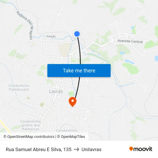 Rua Samuel Abreu E Silva, 135 to Unilavras map