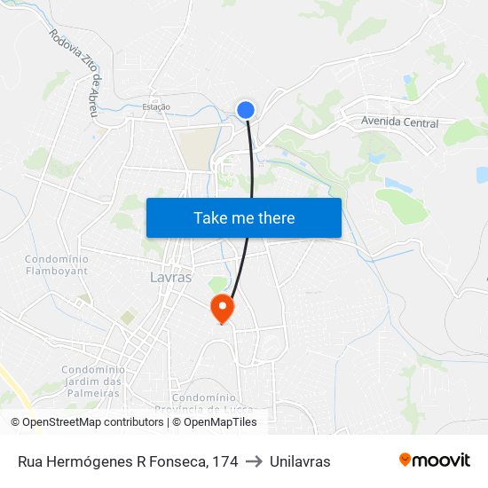 Rua Hermógenes R Fonseca, 174 to Unilavras map