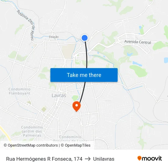 Rua Hermógenes R Fonseca, 174 to Unilavras map