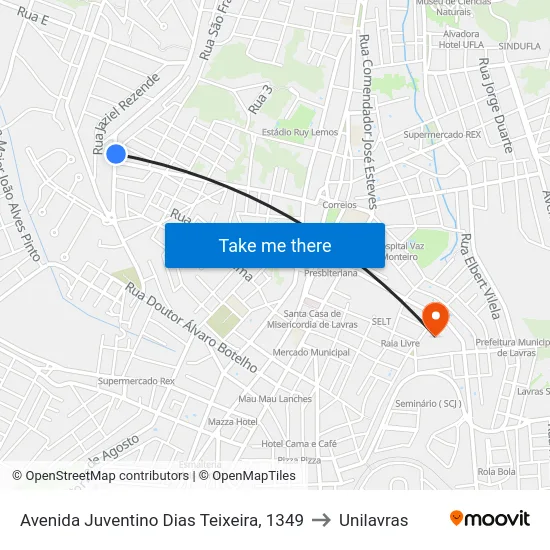Avenida Juventino Dias Teixeira, 1349 to Unilavras map