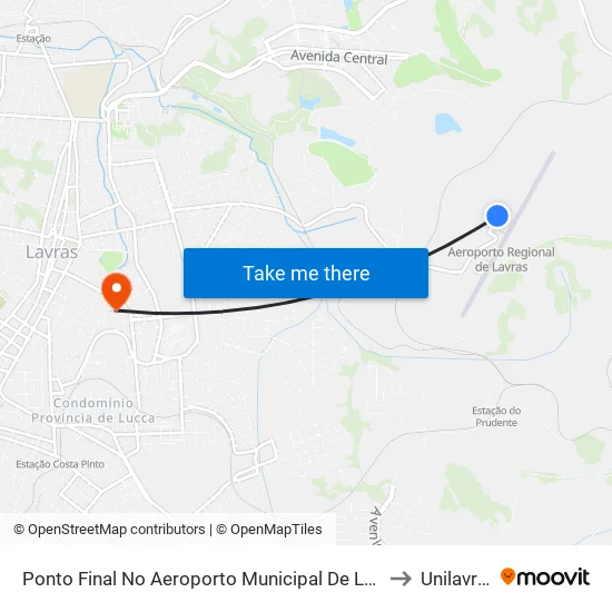 Ponto Final No Aeroporto Municipal De Lavras to Unilavras map
