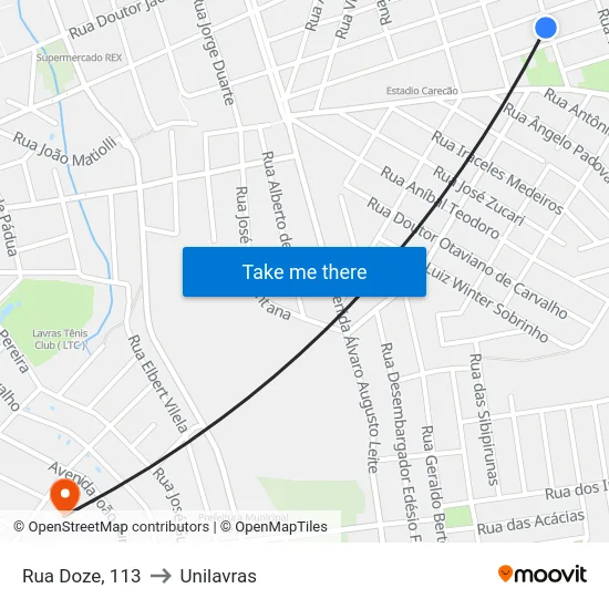 Rua Doze, 113 to Unilavras map
