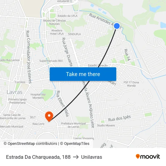 Estrada Da Charqueada, 188 to Unilavras map