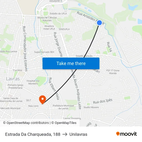 Estrada Da Charqueada, 188 to Unilavras map