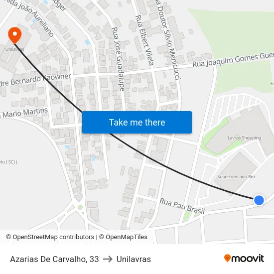 Azarias De Carvalho, 33 to Unilavras map